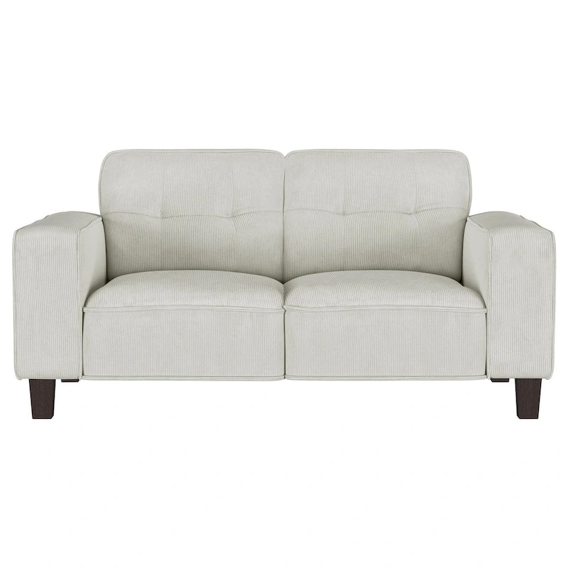 Dero Loveseat, 58 Inch, Light Gray Faux Corduroy, Modern Track Arms