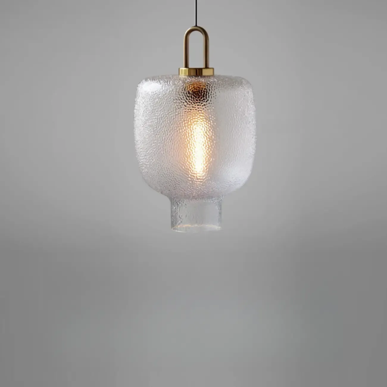 Gold Metal Ribbed Clear Glass Kitchen Pendant Light