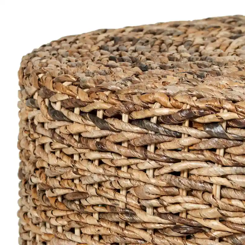 Hand-Woven Natural Abaca Wood Round Coffee Table Ottoman by East at Main