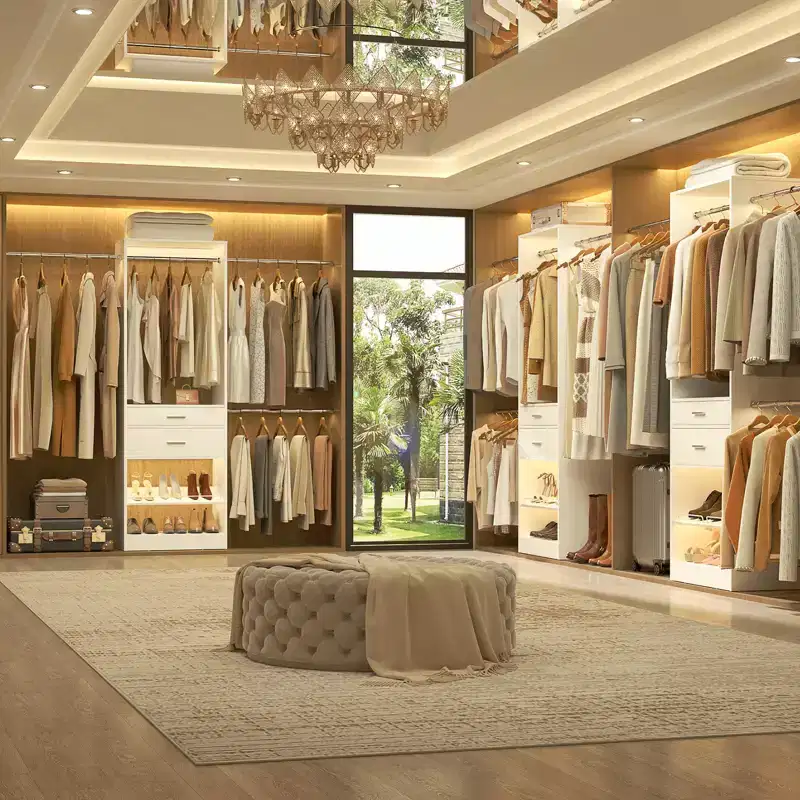 Besiost Closet System with 2 Wooden Drawers and Adjustable Shoes Rack