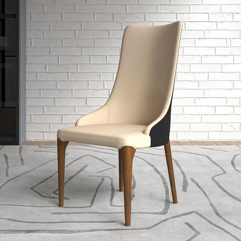 High-Back Dining Chair Upholstered in Leather with Ash Wood Legs Elm Collection