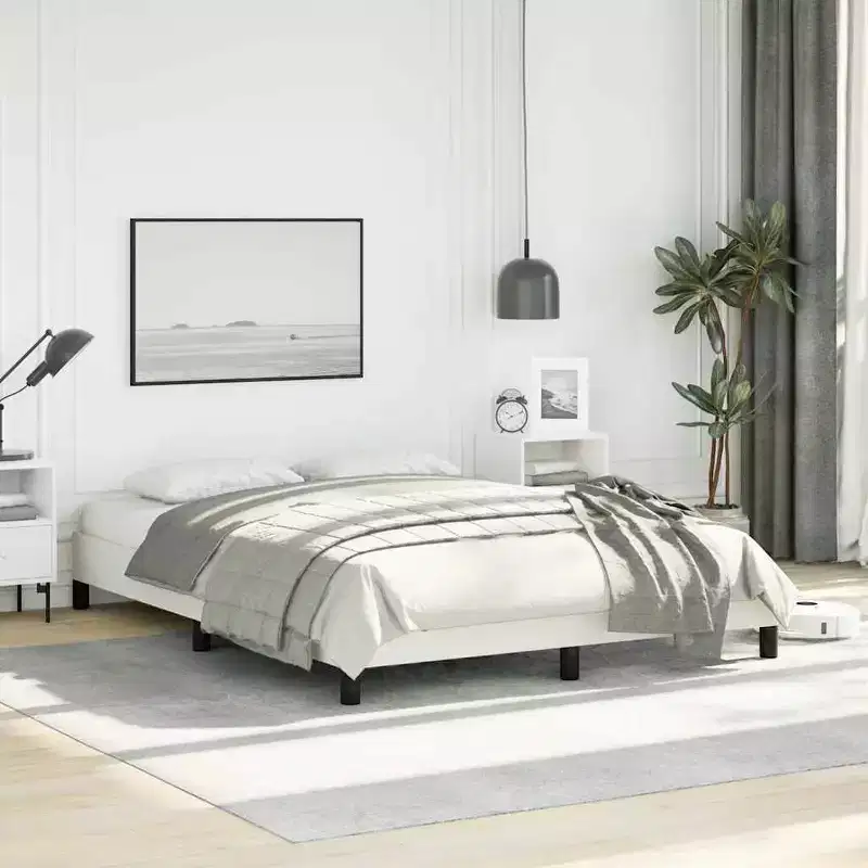 Bed Frame White Faux leather, Plywood, Engineered wood Full