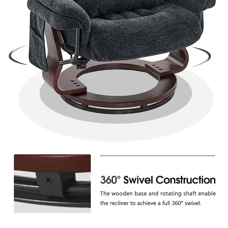 Swivel Recliner with Ottoman, Leisure Office Chair, Ergonomic Lounge chair, Chenille Fabric 4687