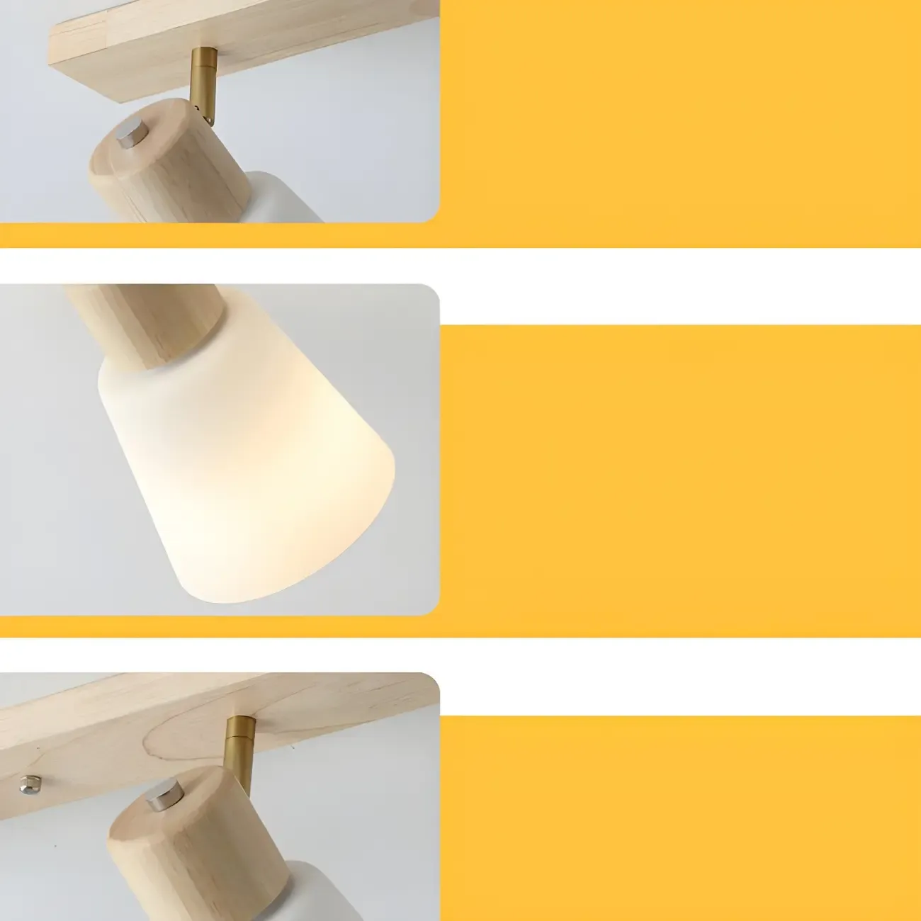 Natural Wood White Cone Glass Adjustable Semi Flush Track Light