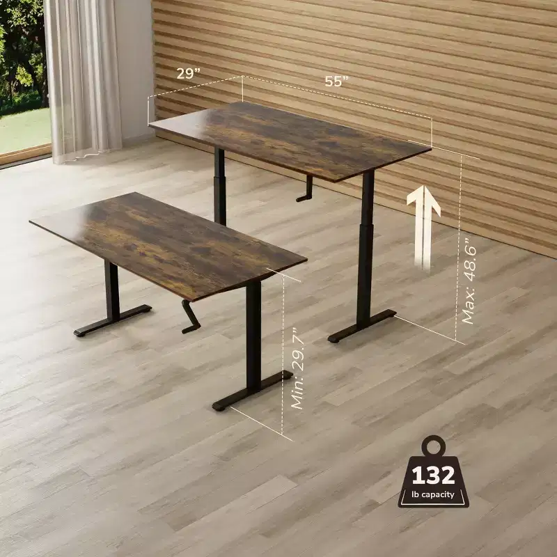 Mount-It! Height Adjustable Hand Crank Sit-Stand Desk with 55 Tabletop | Oak