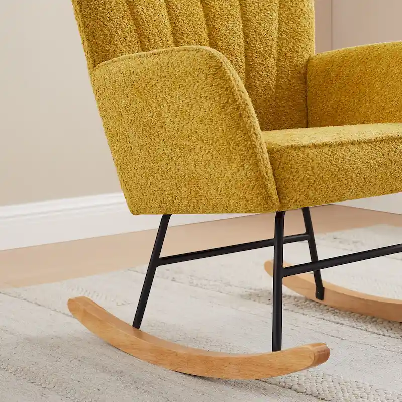 VANOMi 26.77 Wide Boucle Upholstered Nursery Rocking Chair with Wood Legs (Set of 2)