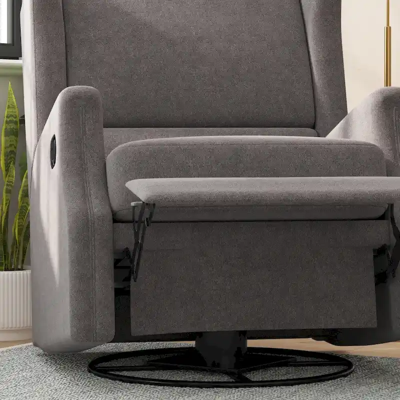 Wingback Manual Recliner Swivel Glider, Cream/Light Gray/Dark Gray, 3-Position, Seats 1