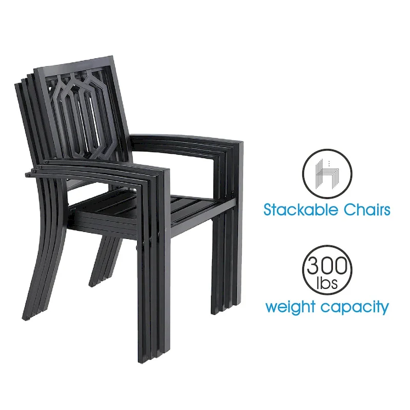 MAISON ARTS Patio Dining Set 7 Piece Metal Rectangle Patio Table with 2.6  Umbrella Hole and 6 Metal Dining Chairs, Black