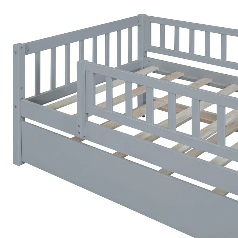 Wood Daybed with Trundle and Fence Guardrails