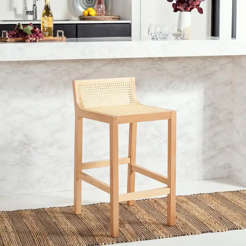 SAFAVIEH Carry Low Back Cane Counter Stool - 16 W x 19 D x 31 H - 16Wx19Dx31H