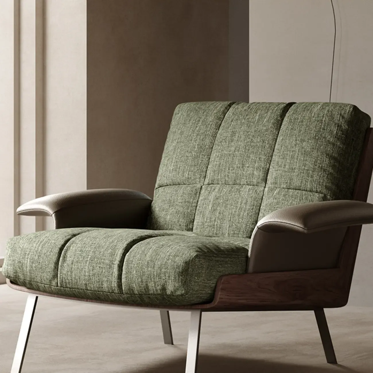 Modern Green Fabric Flared Arm Lounge Chair