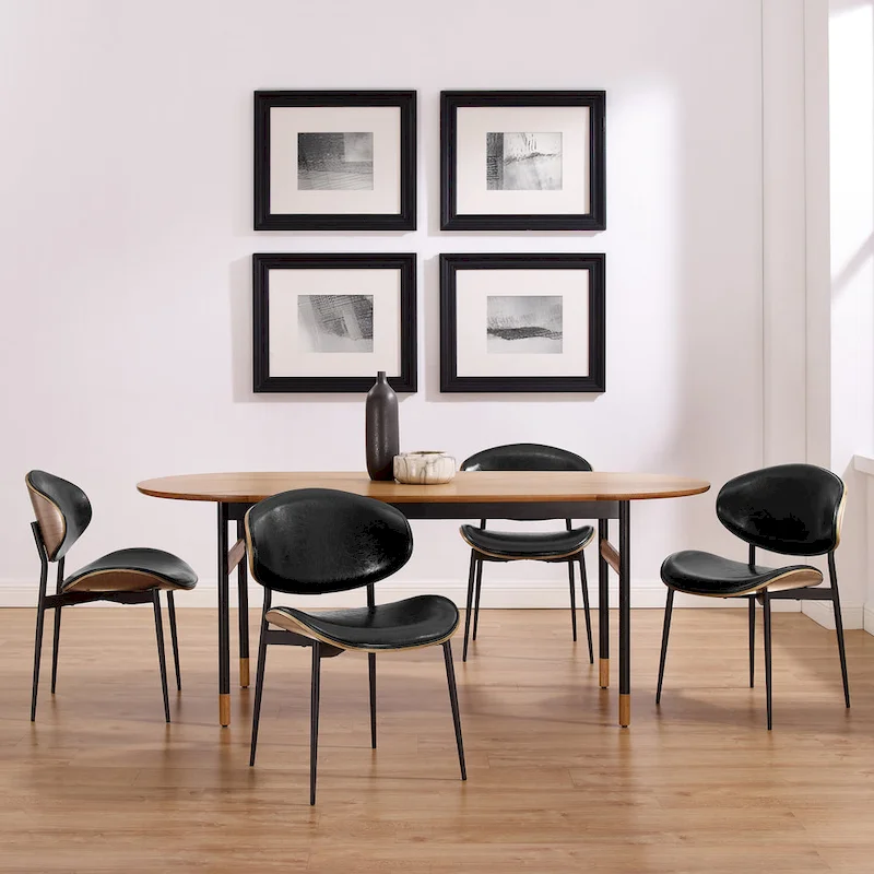 Set of 4 Mid-century Wood and Faux Leather Dining Chairs