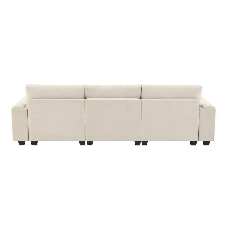 96 Chenille Smart Sectional Sofa with Bluetooth Speaker, Drop-Down Table & USB Charger and 3-Seater Cloud Couch