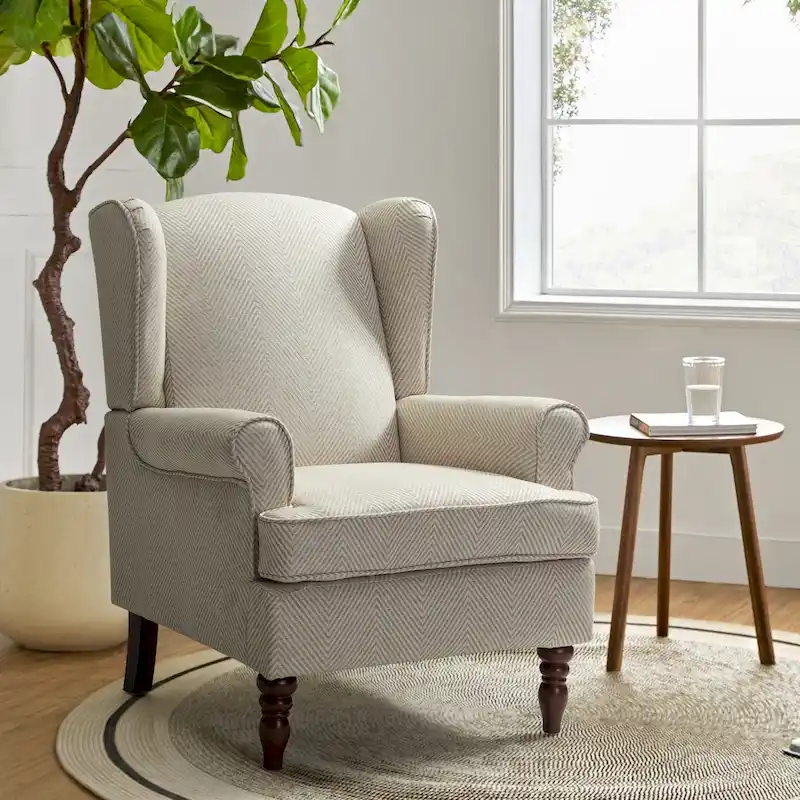 Epimethis Traditional Fabric Accent Wingback Armchair with Turned Legs by HULALA HOME