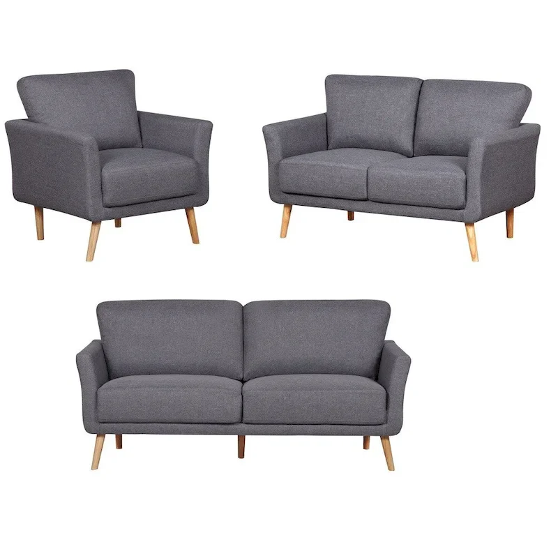 3-Piece Linen Fabric Sofa, Loveseat and Chair Living Room Set