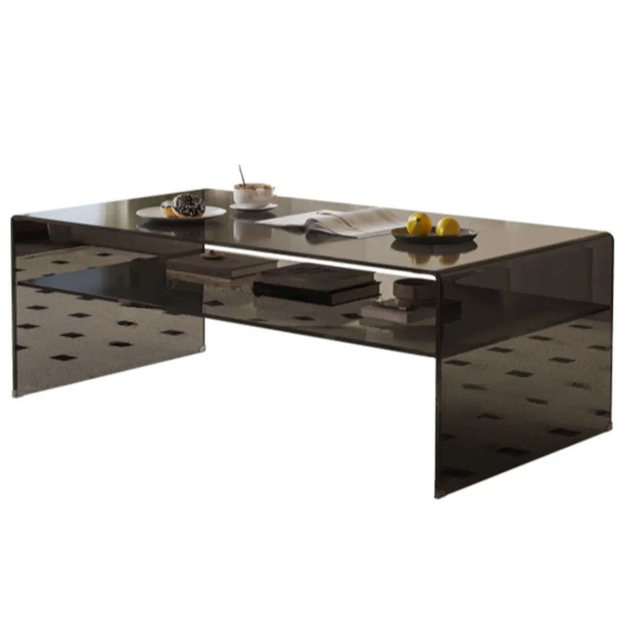 Modern Rectangular Black Coffee Table with Transparent Design
