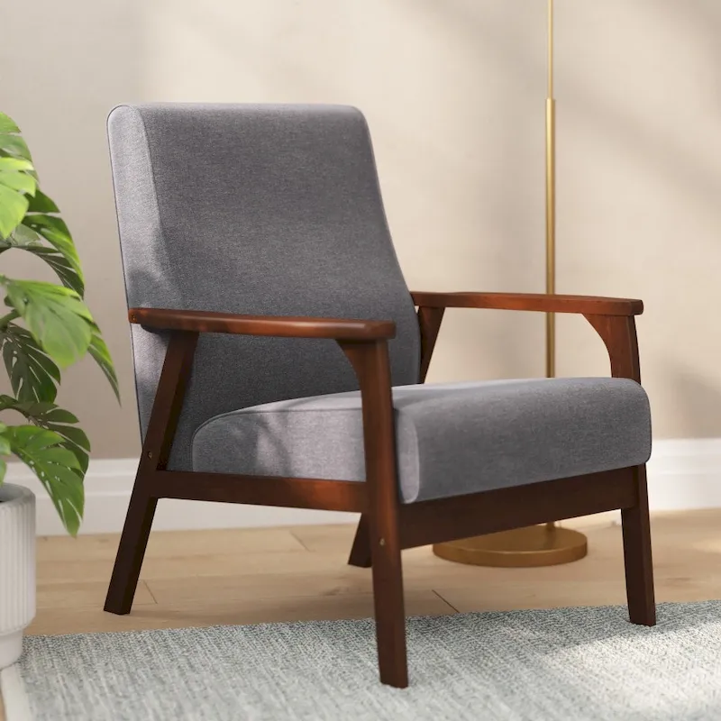 Mid-Century  Armchair with Wooden Frame and Faux Leather Cushions