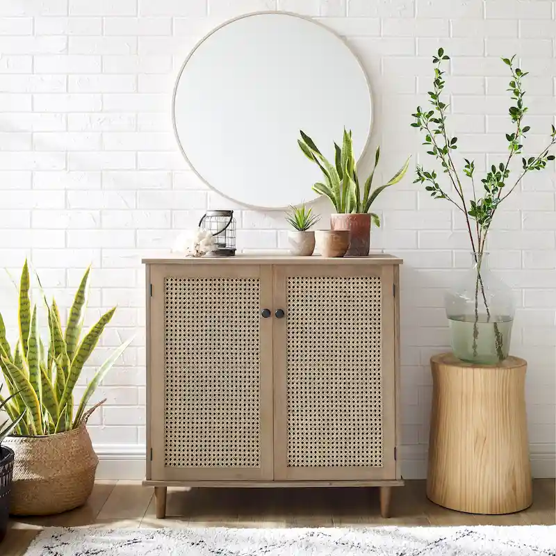 Art Leon Woven Rattan Wicker Accent Cabinet