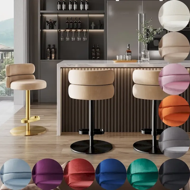 Velvet Counter Bar stool with Height Adjustable and Swivel