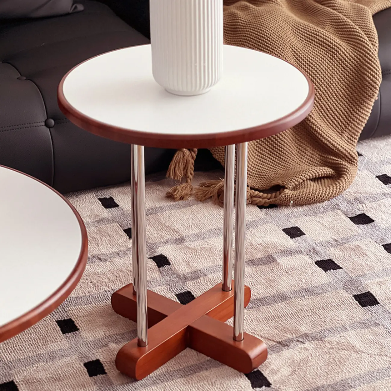 Vintage Round Stone Top Pedestal Base Side Table