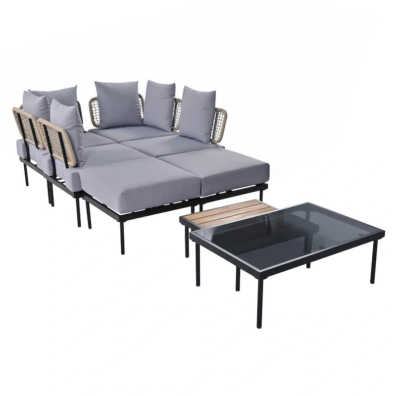 8-Piece Patio Sectional Sofa Set with Tempered Glass Coffee Table