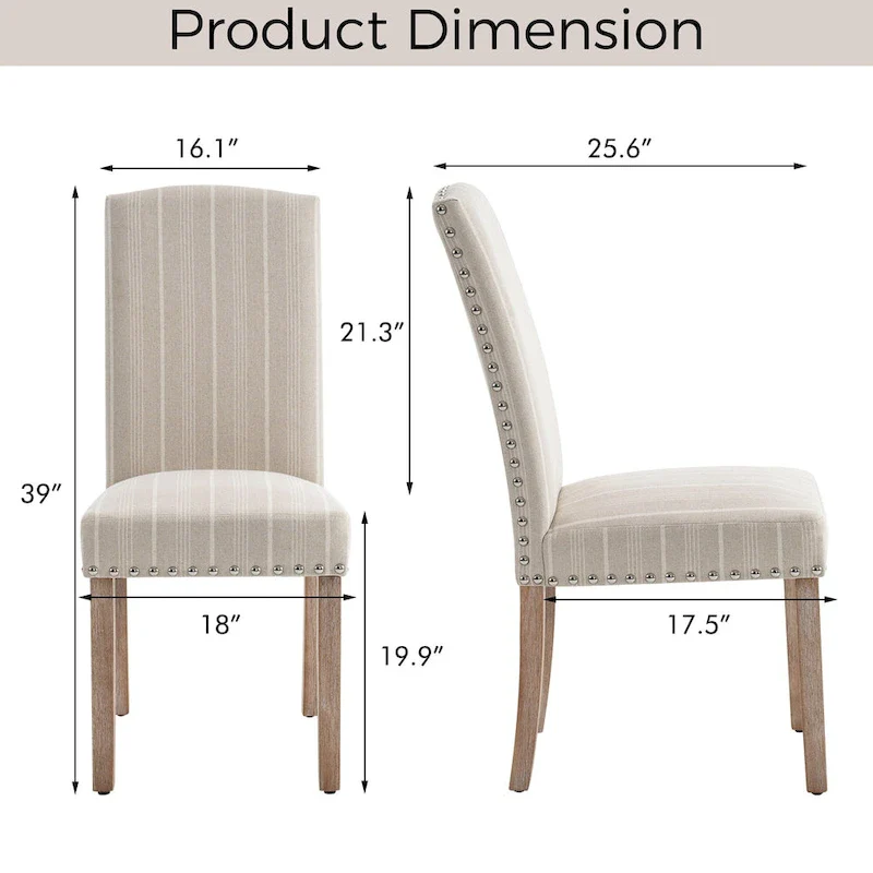 Set of 2 Gray Fabric Dining Chairs with Nailhead Trim