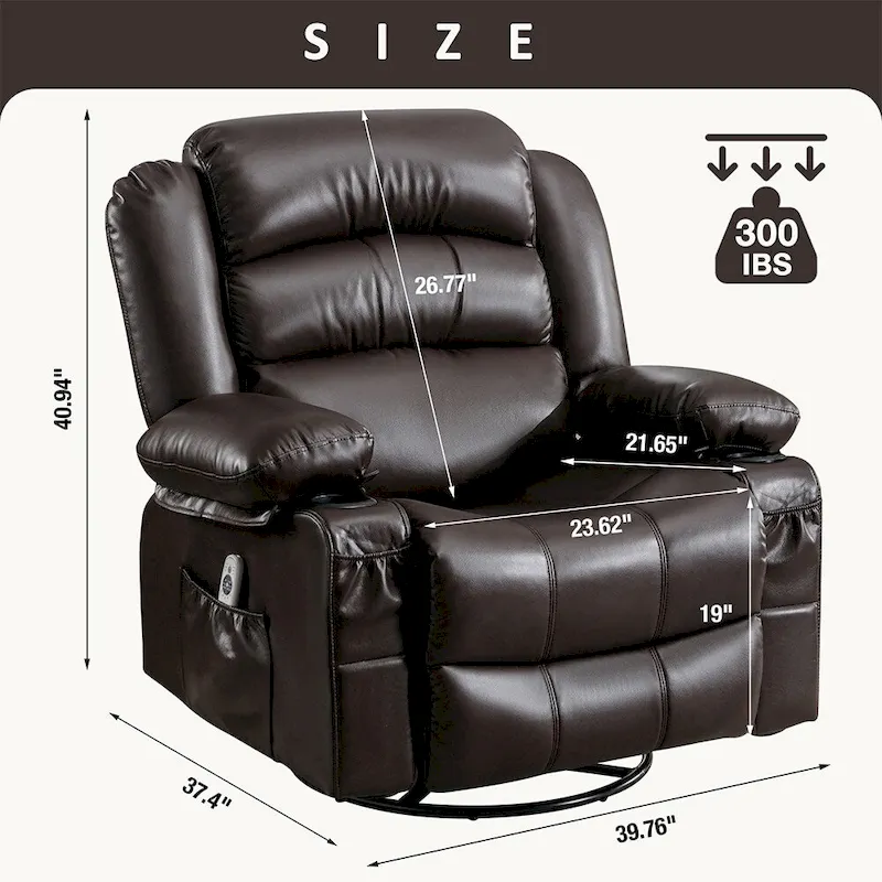 Modern Manual Swivel Rocker Recliner Chair, Massage Heated Chair