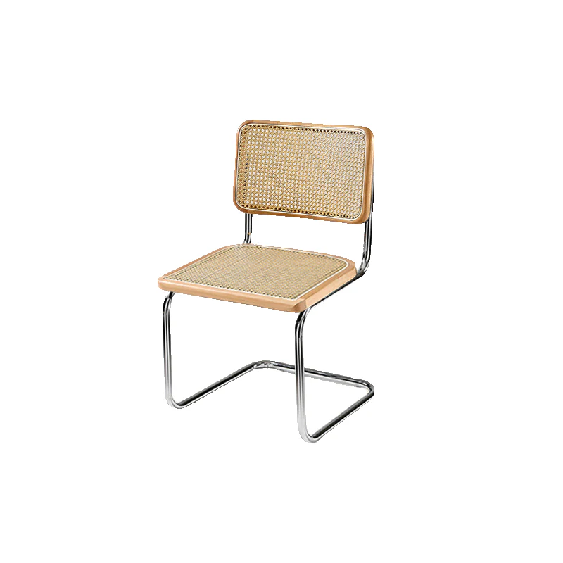 Modern Brown Cantilever Faux Leather Dining Chair Woven Back