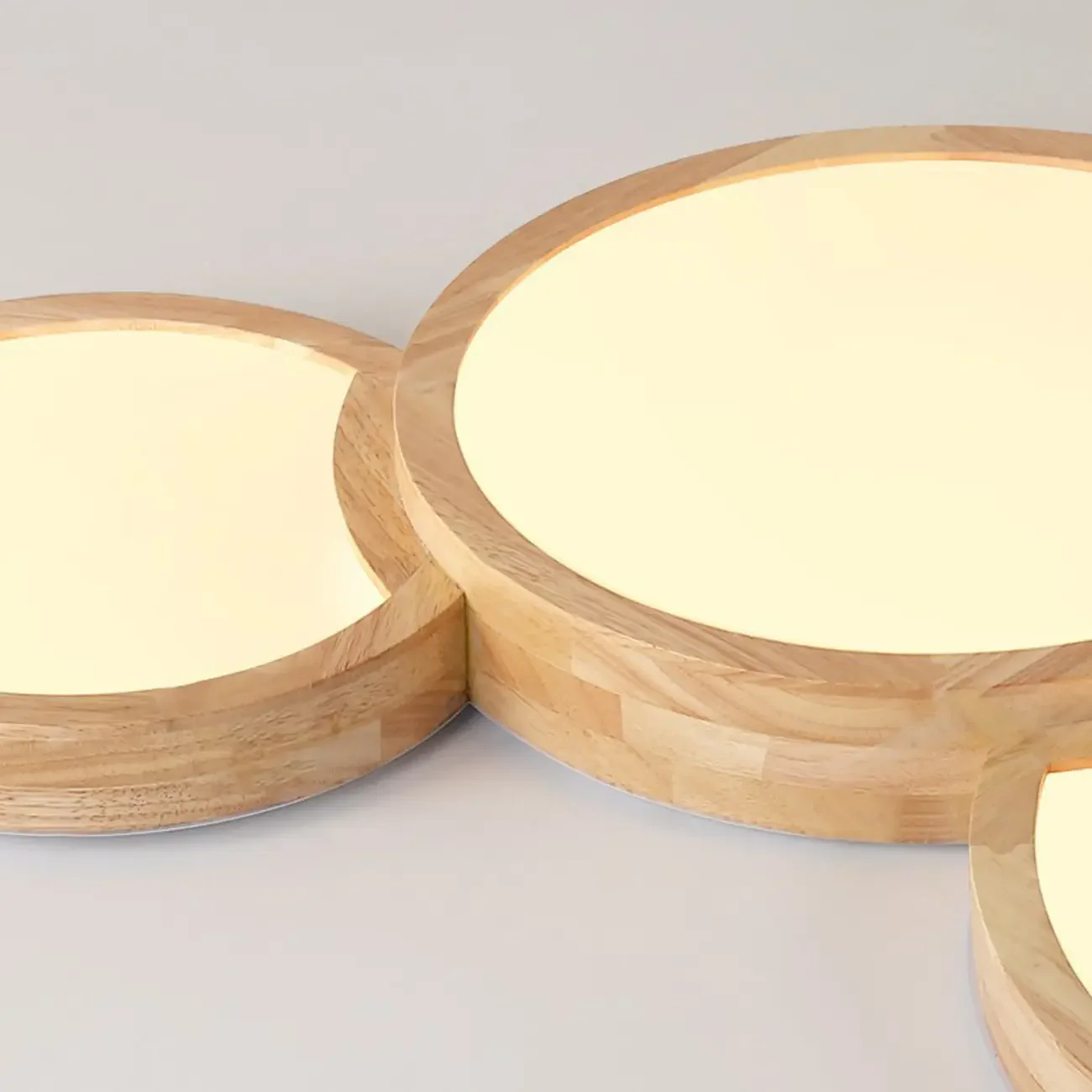 Natural Geometric Wood Dimmable Flush Mount LED Ceiling Light