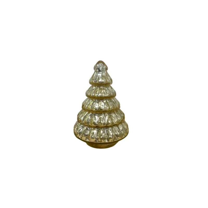 HomeRoots 7  Embossed Gold Glass Christmas Tree Sculpture - 4' X '7' X '4