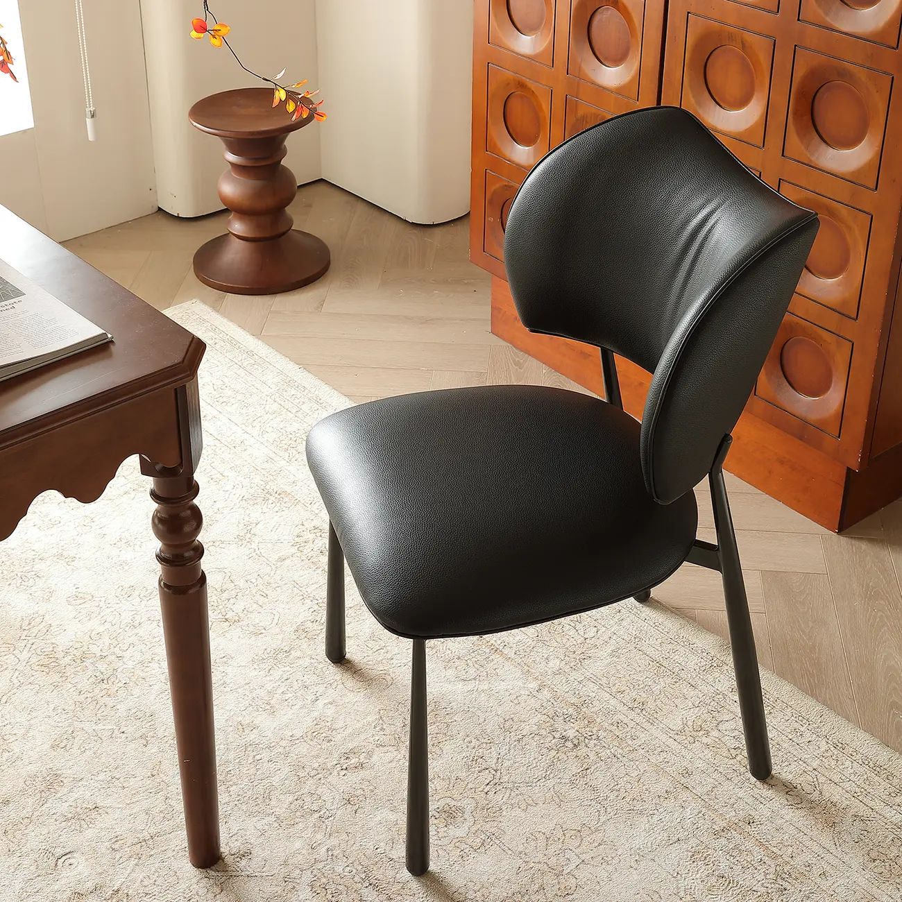 Retro Armless Faux Leather Upholstered Dining Chair
