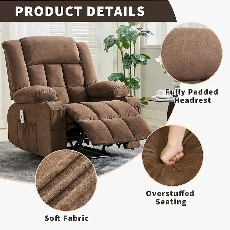 Recliner Chair, Rocking Chairs with Massage and Heat, Side Pockets and Cup Holder