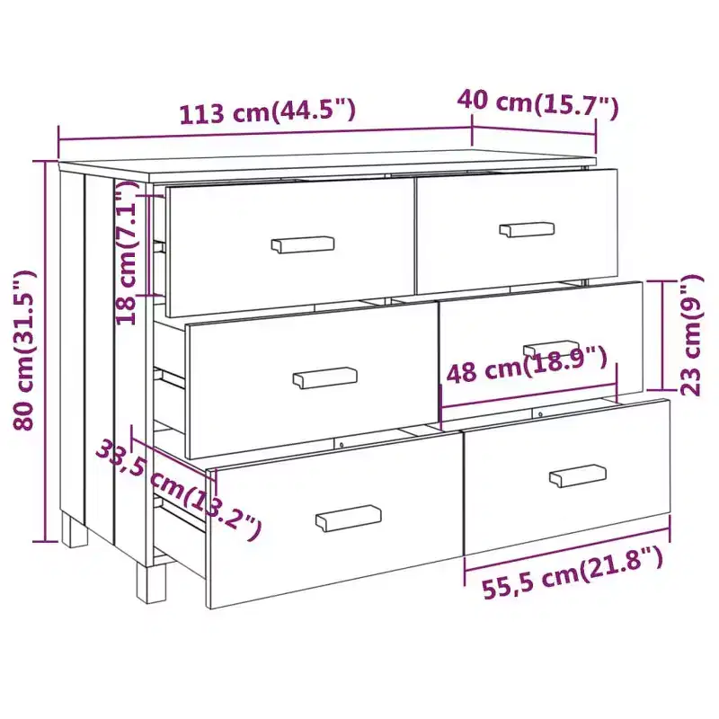 vidaXL HAMAR Dresser Dark Gray 44.5x15.7x31.5 Solid Wood Pine
