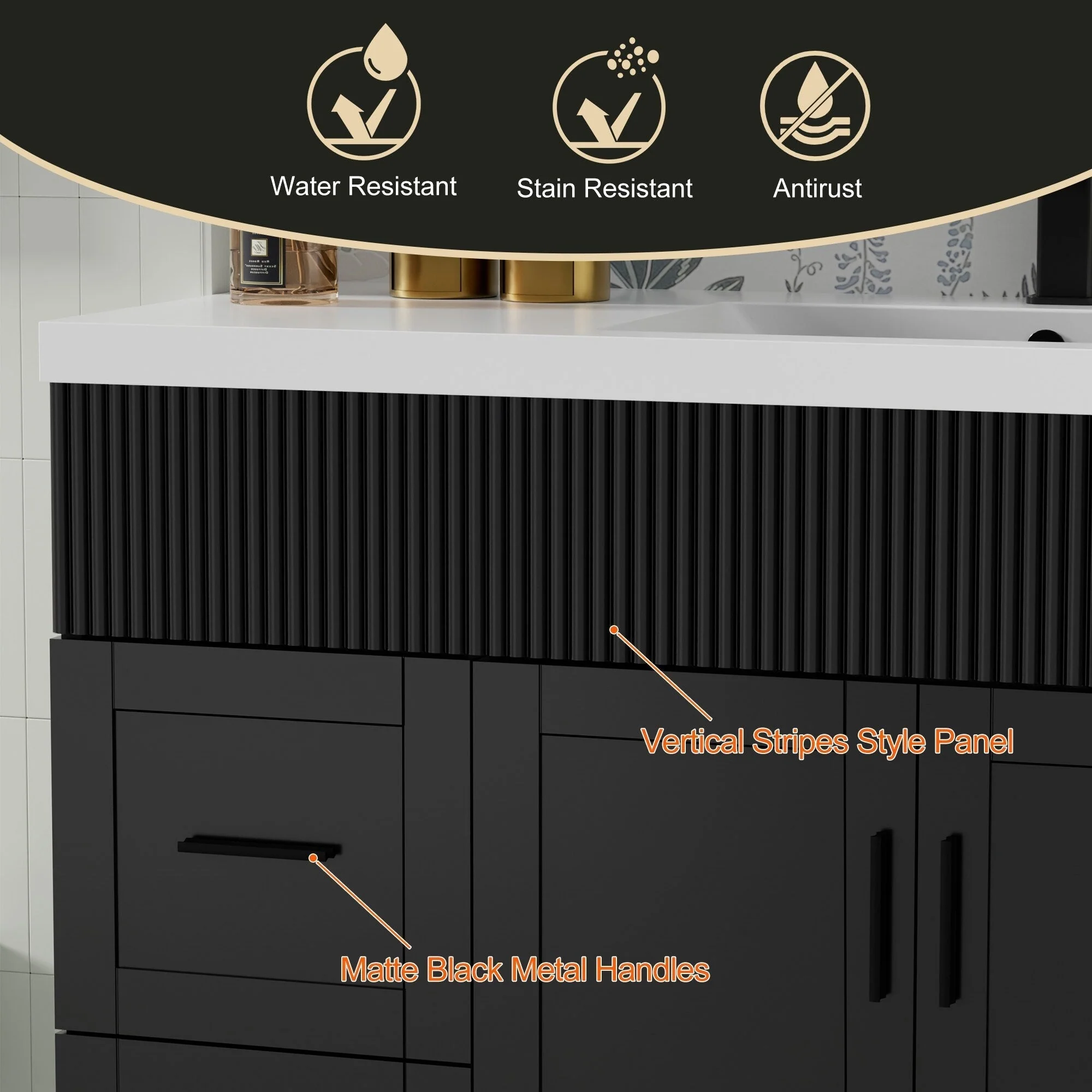 Wavy Line 30/36/48 Bathroom Vanity Set with Sink & Faucet