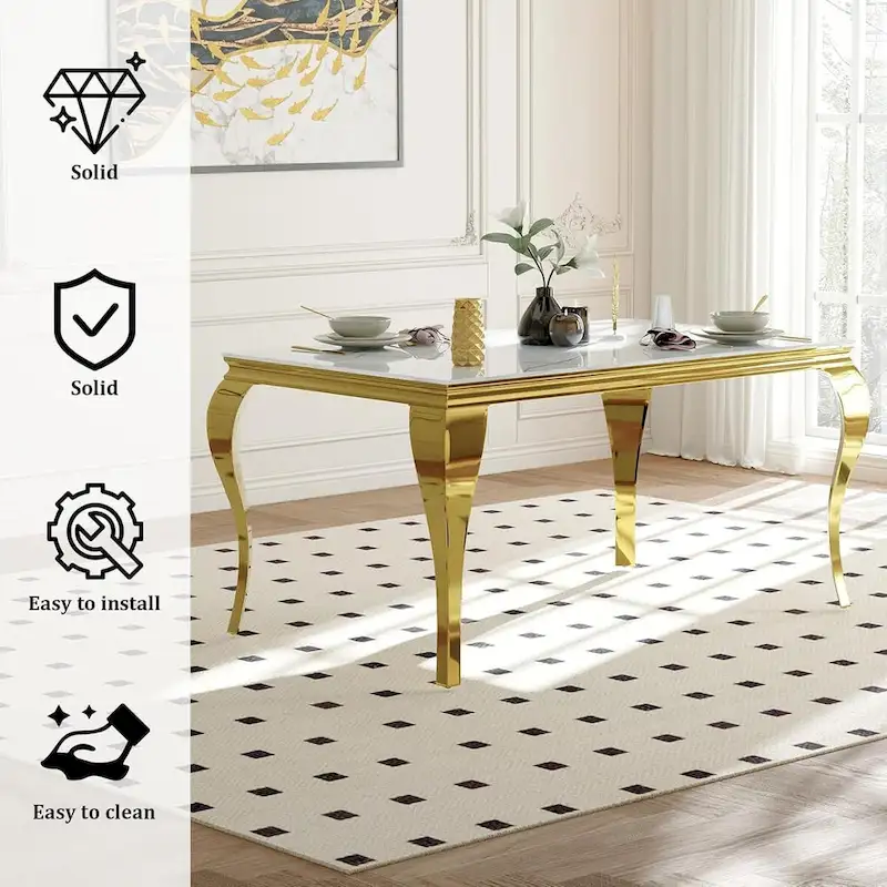 Mid Century Modern Glass Dining Table with Metal Cabriole Legs