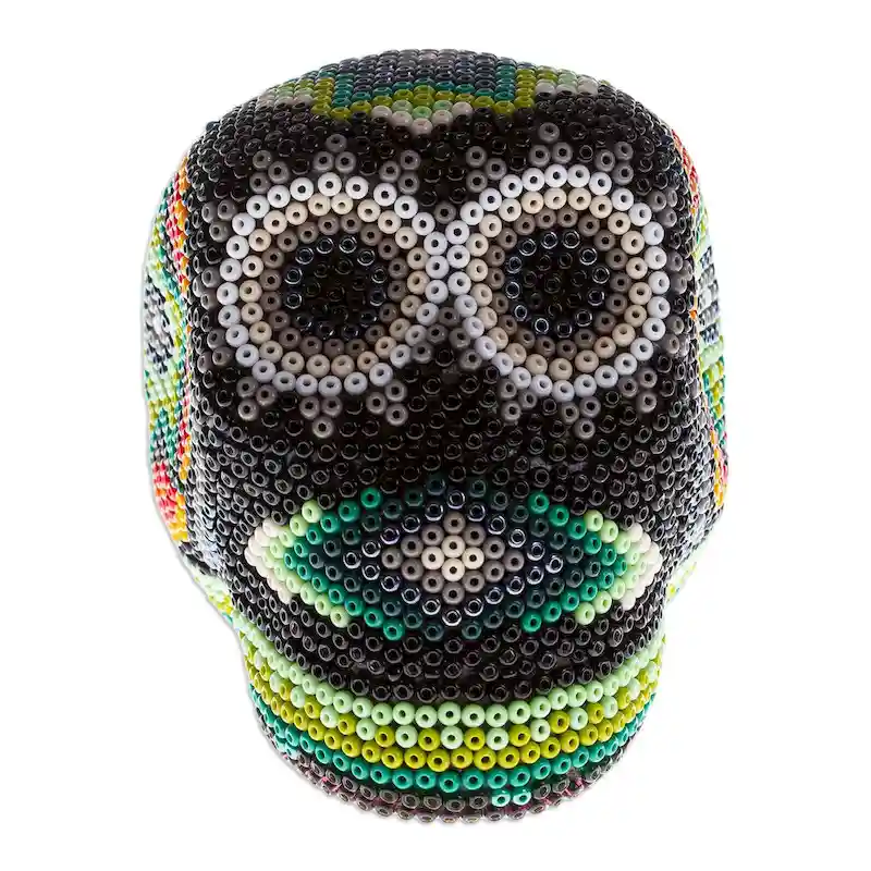 Novica Handmade Sierra Stars Huichol Beaded Papier Mache Skull