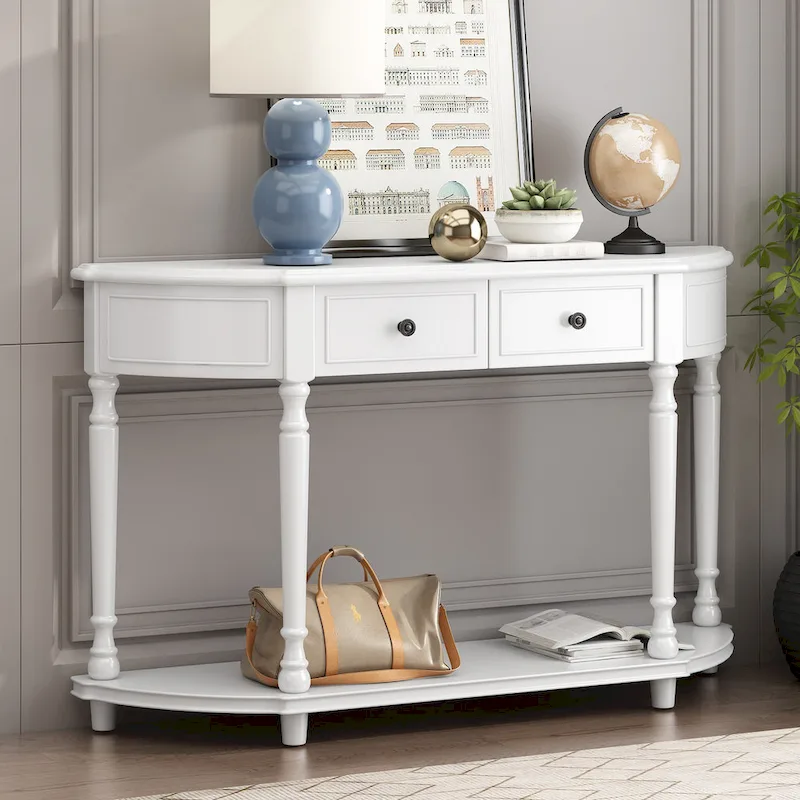 Nestfair Retro Wooden Console Table with Open Shelf Two Drawers