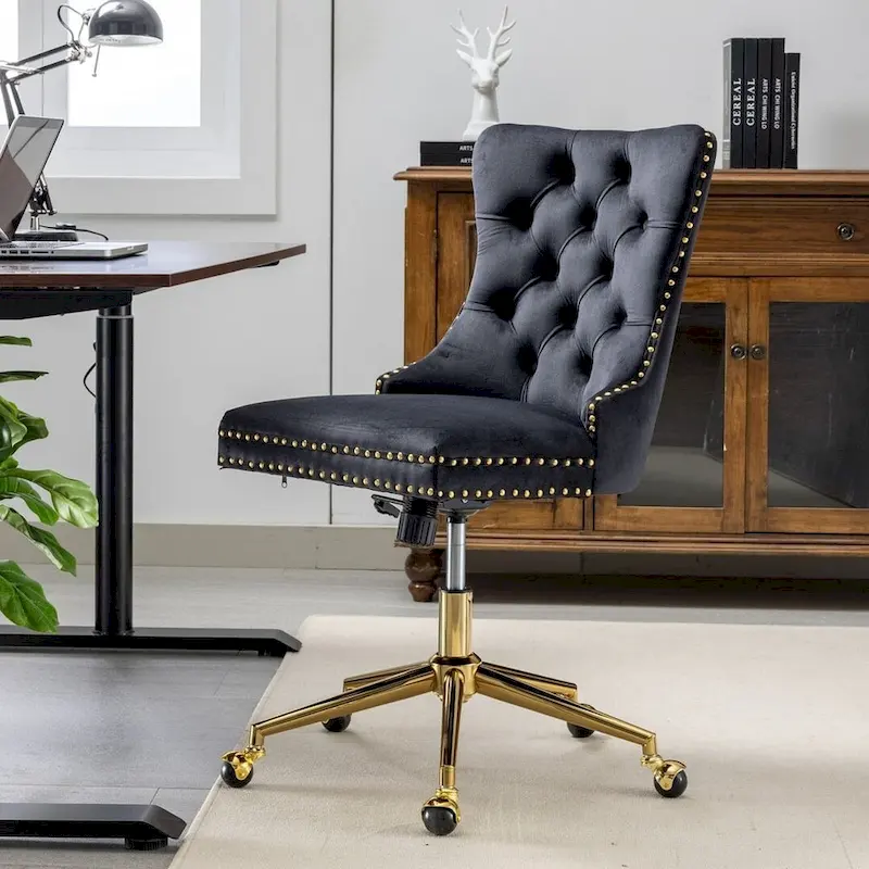 Office Chair with Wheels, Adjustable Height, Velvet Upholstered Tufted Button Computer Desk Chair Swivel