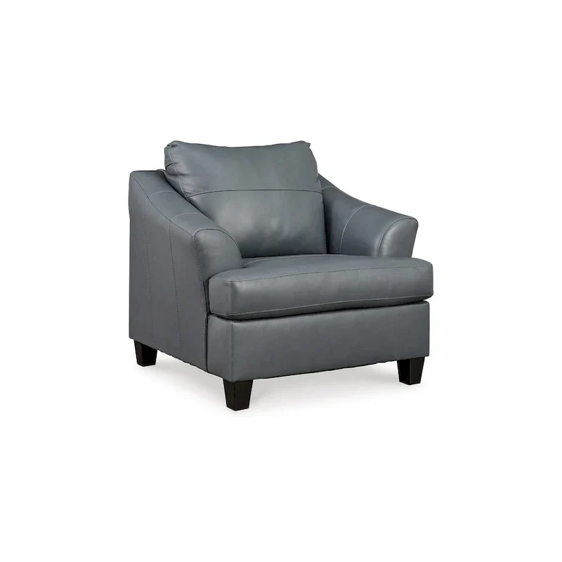 Geno 43 Inch Accent Chair, Oversized Back Cushion, Metallic Gray Leather