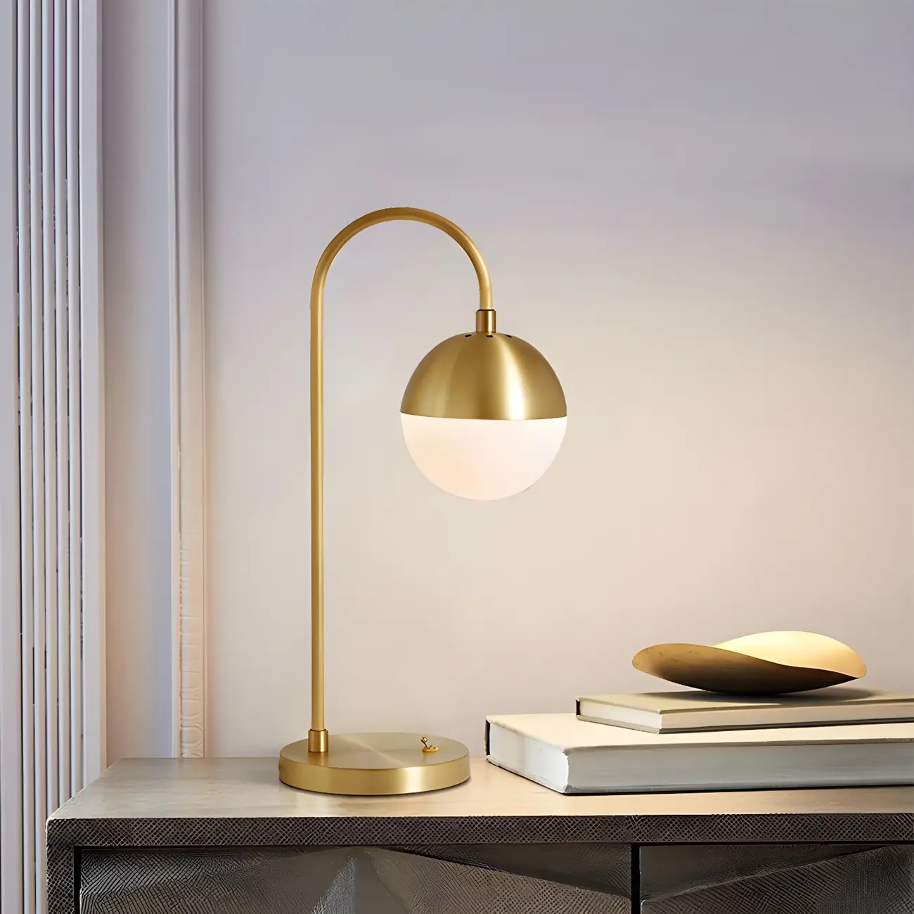 Modern Glass Globe Table Lamp Golden Base for Bedroom