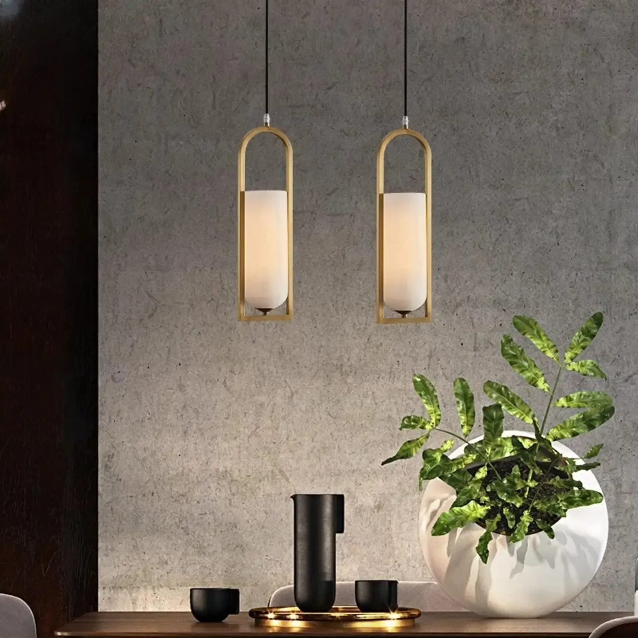 Exquisite Cylinder Gold Alabaster Hanging Pendant Light