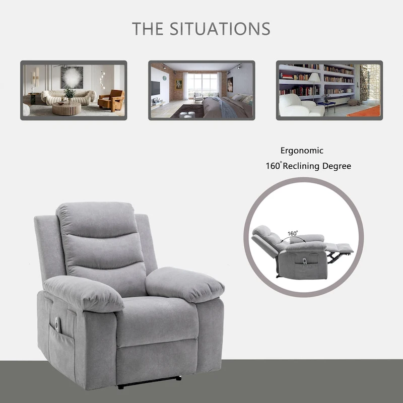 Velvet Adjustable Massage Function Power Recliner Chair with Heating System
