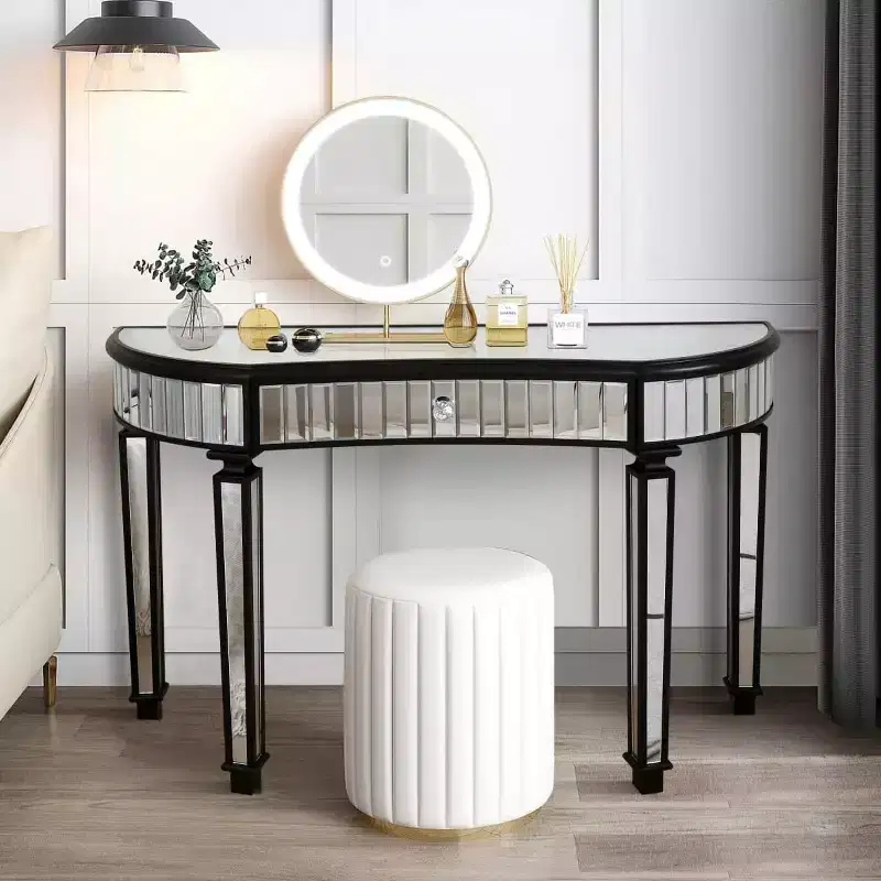 47 Modern Mirrored Console Table with Storage Drawer, Half-Moon Entryway Table for Hallway, Dressing Room, or Living Room - Panipeachy
