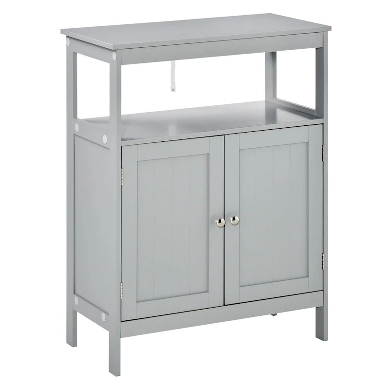 kleankin Freestanding Modern Bathroom Storage Cabinet, with Doors and Open Shelf, Bathroom Organizer Furniture, Grey