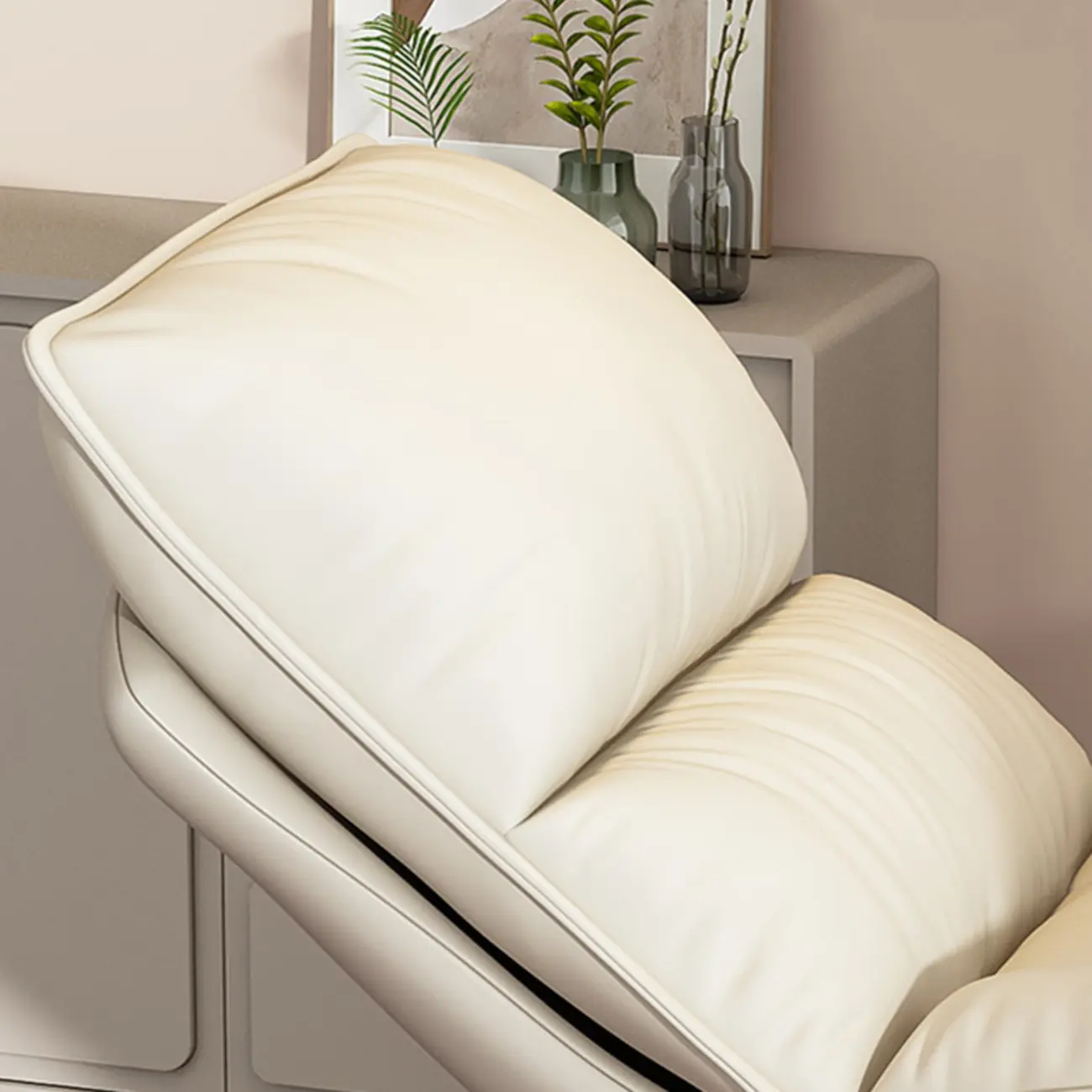 Natural Wood Upholstered Rocking Chair with Ottoman in White