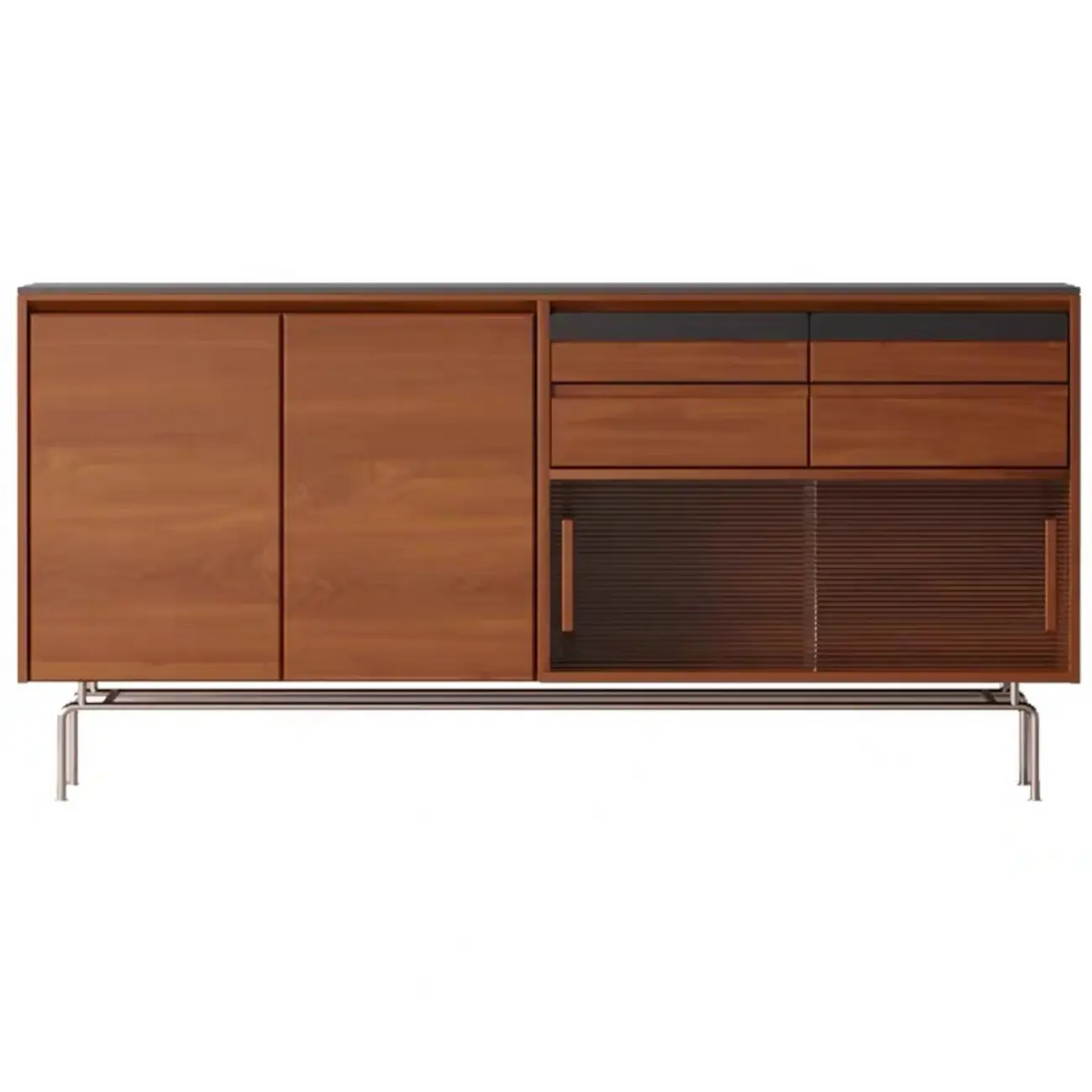 Modern Pine Cherry Wood Sliding Doors Buffet