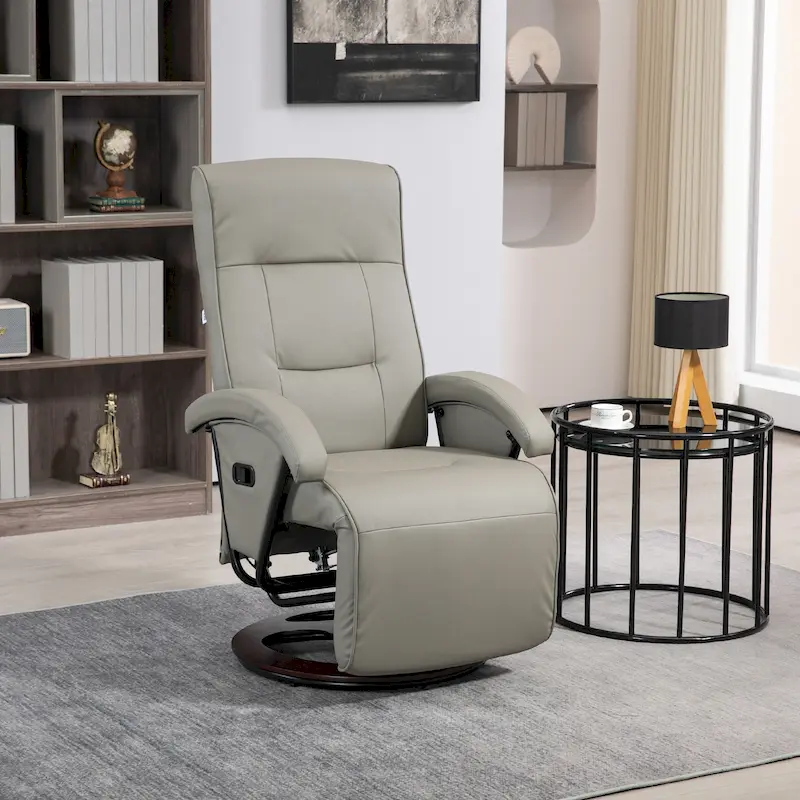HOMCOM PU Recliner with Footrest, Lounge Chair with 135 Adjustable Backrest, Swivel Wood Base