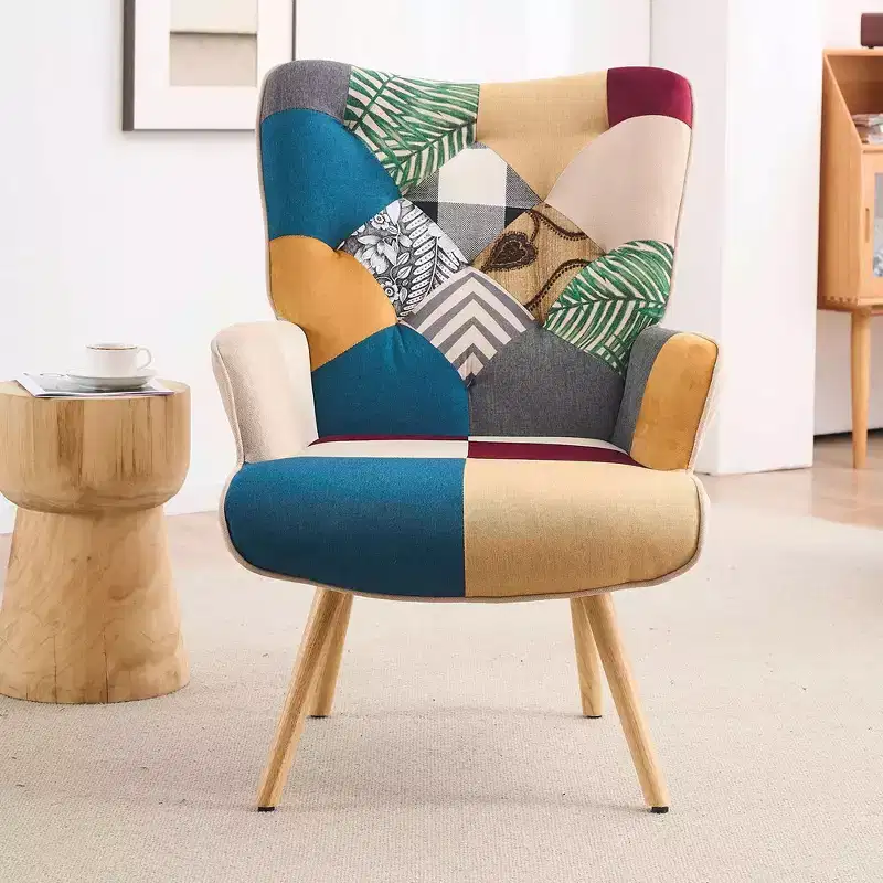 Peace Nest Upholstered Wingback Accent Chair & Rocking Chair with Rubberwood Legs & Rockers