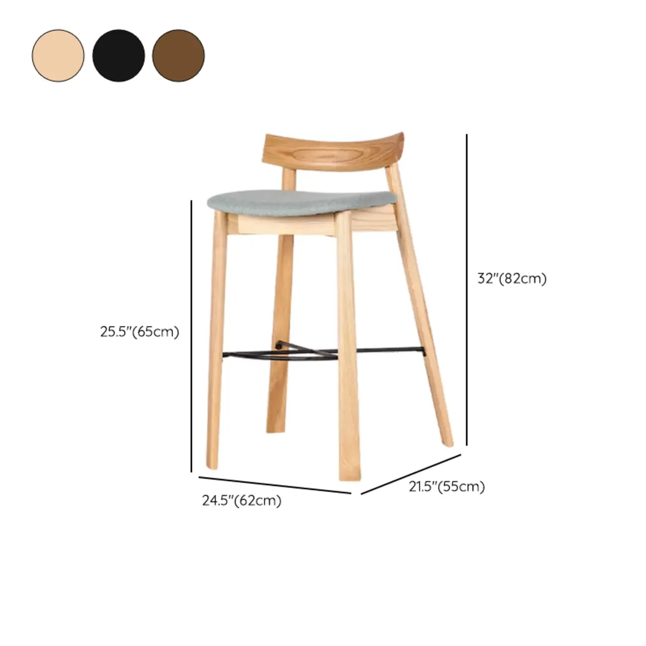 Modern Black Ash Upholstered Saddle Bar Stools