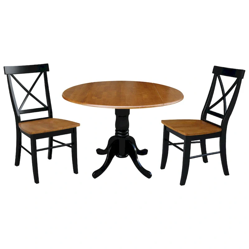 42 Solid Wood Dual Drop Leaf Table With 2 X-Back Chairs - 3 Piece Set